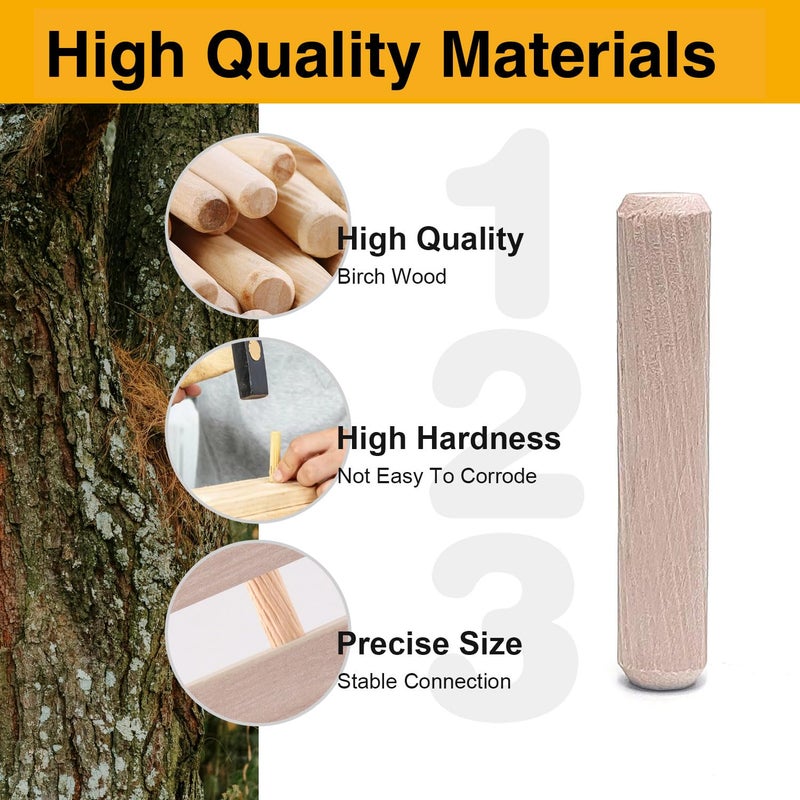Mrosnail 128 Pcs Wooden Dowel Pins, 1/4 x 2 inch Fluted Wood Dowels Hardwood Pegs for Deep Furniture Joints, Wood Signs, Toy Building - Image 5